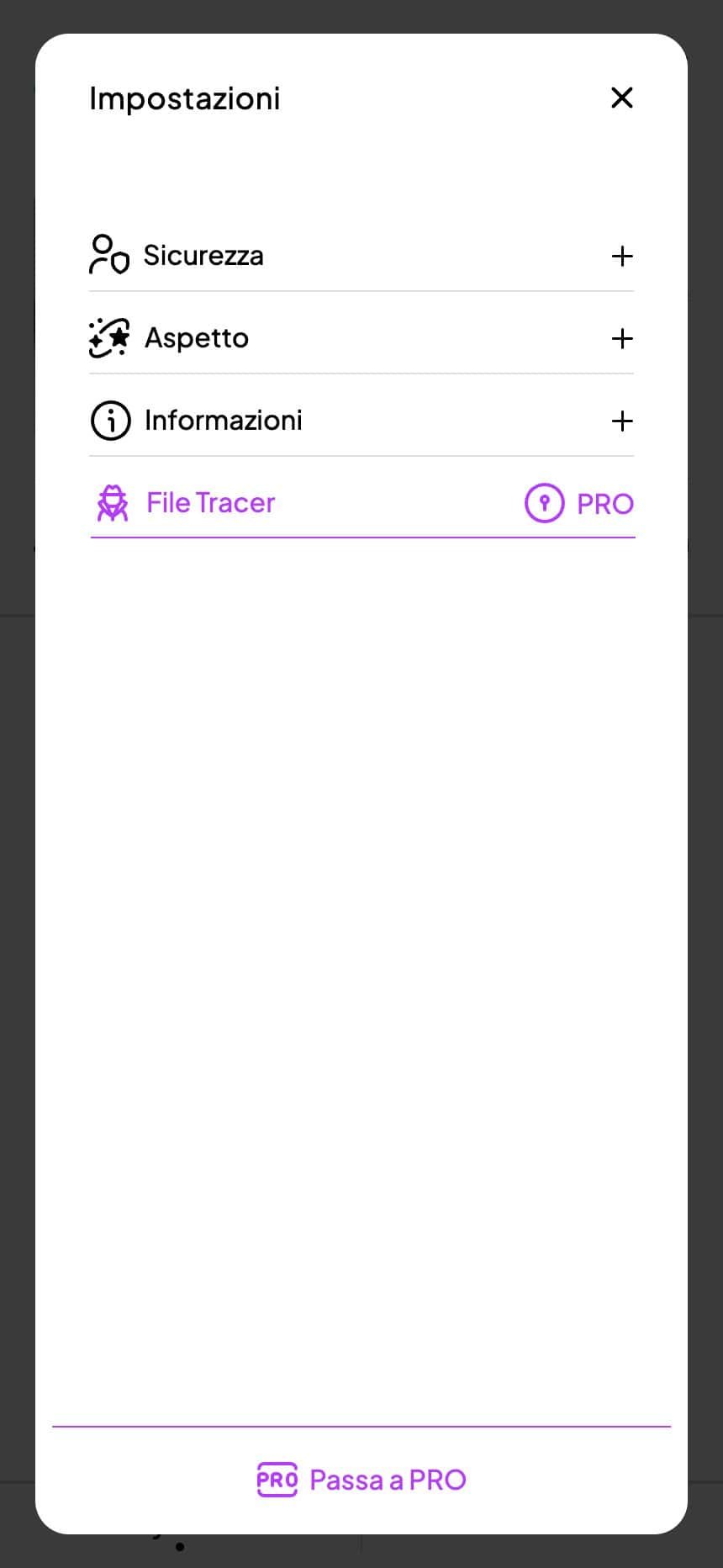 Oblivio — Impostazioni